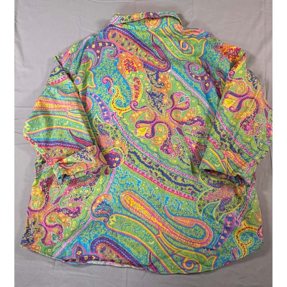 Lauren Ralph Lauren Paisley Button Down Shirt XL Multi Color Cotton Monogram - Picture 2 of 12